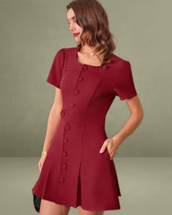 Red U Neck A-Line Mini Dress