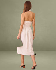 The White Collared Twist Backless Midi Dress
