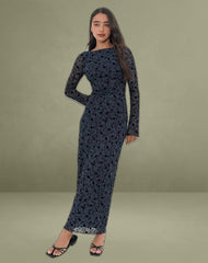 Shaleed Maxi Dress in Pretty Petal Flock Navy