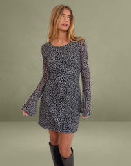 Sartika A Line Mini Dress in Giraffe Black and Cream