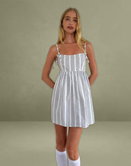 Tisyani Mini Dress in Vertical Grey Stripe