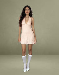 Codami Halterneck Mini Dress in Lace Lotus Pink