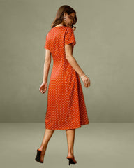 Red Polka Dot Button Midi Dress