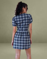 Byan Tie Front Dress in Tartan Dark Blue