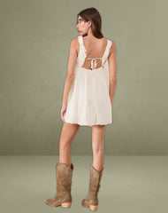 Garistha Babydoll Puffball Mini Dress in Cream