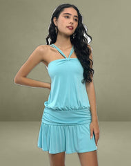 Ramira Drop Waist Dress in Cupro Aqua