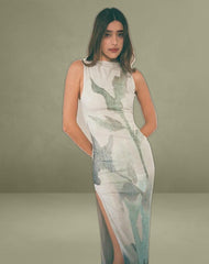 Flo Midi Dress in Abstract Painted Flower Blue