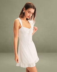 White Jacquard Sweetheart Neck Slip Mini Dress