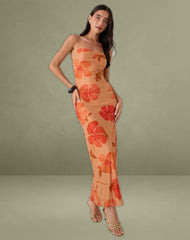 Dalesio Maxi Dress in Watercolour Hibiscus Orange