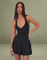 Semary Plunge Wrap Mini Dress in Black