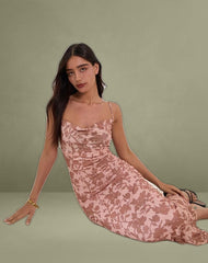 Dasita Cowl Neck Maxi Dress in Neutral Flower Print