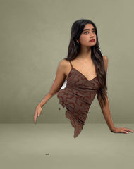 Kalana Maxi Dress in Brown Swirl Flock