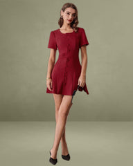 Red U Neck A-Line Mini Dress