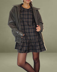 Asterin Mini Smock Dress in Navy Mustard Check
