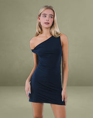 Leona Twist Sleeve Mini Dress in Navy