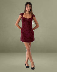 Lashka Mini Dress in Botanical Flower Maroon