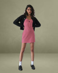 Anzhelina Strappy Mini Dress in Red and White Stripe with Strawberry Emb