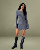 Sarweni Long Sleeve Mini Dress in Midnight Shimmer