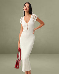 White Crochet Bodycon Sweater Dress