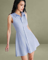 Blue Striped Button Mini Dress