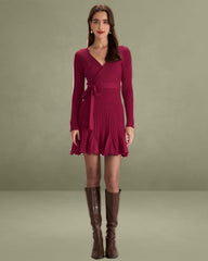 Wine Red Wrap Sweater Mini Dress