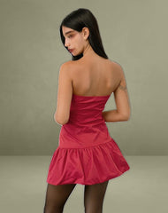 Denama Puffball Mini Dress in Deep Red