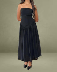 Paduri Drop Waist Midi Dress in Chiffon Black