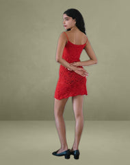 Ismene Mini Dress in Unlined Lace Red