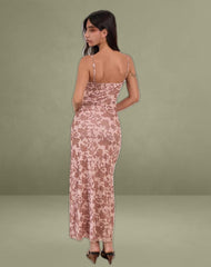 Dasita Cowl Neck Maxi Dress in Neutral Flower Print