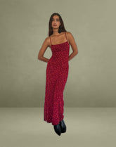Darsih Cami Maxi Dress Red Grunge Floral Flock