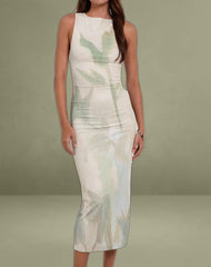 Flo Midi Dress in Abstract Painted Flower Blue