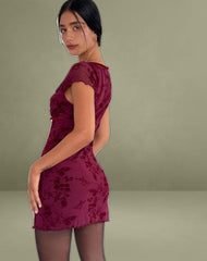 Evilia Dress in Botanical Flower Maroon