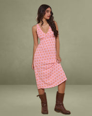 Lisheva Midi Dress in Tile Flower Pink