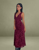 Gabriela Midi Dress in Botanical Flower Maroon