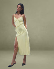 Jacy Ruffle Midi Dress in Mesh Lemon