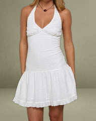 Felicia Halterneck Mini Dress in Crochet White
