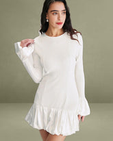 White Splicing Sweater Mini Dress