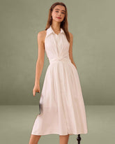 The White Collared Twist Backless Midi Dress