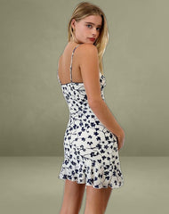 Tery Mini Dress in Grunge Floral Flock Cream