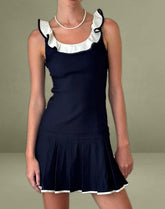 Busari Frill Neck Mini Dress in Navy