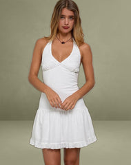Felicia Halterneck Mini Dress in Crochet White