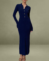 Blue A-Line Button Sweater Dress