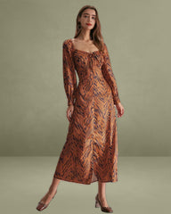 The Brown Sweetheart Neck Zebra Maxi Dress