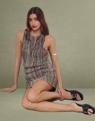 Jhani Mini Dress in Shimmer Plisse Blue and Brown