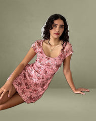Prinsa Dress in Pink Lace Floral Bloom