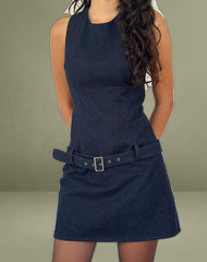 Dilshan Belted Mini Dress in Chambray Indigo