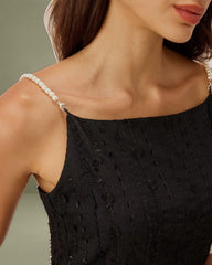 Black Textured Bodycon Beaded Strap Midi Dress