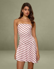 Kagari Mini Dress in Diagonal Stripe Pink