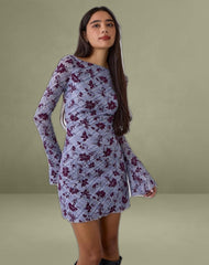 Sevila Long Sleeve Mini Dress in Lotus Flock Checked Lavender