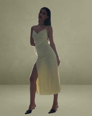 Jacy Ruffle Midi Dress in Mesh Lemon